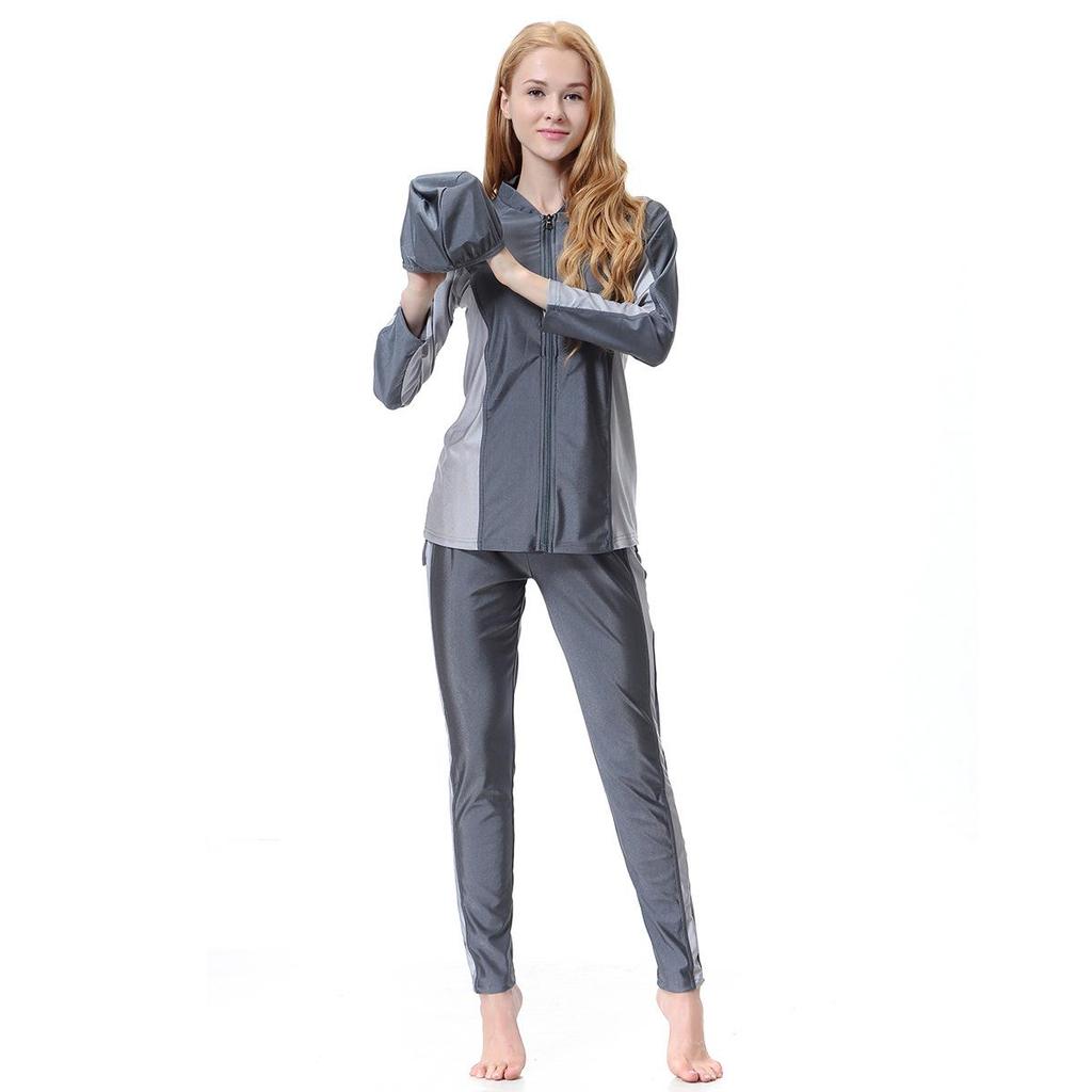 Женский консервативный купальный костюм с защитой от солнца: Длинный рукав, брюки и молния, идеально для путешествий к морю и горячих источников.