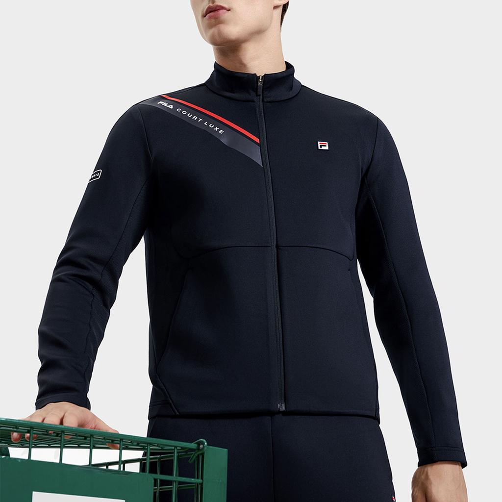 Fila Letter Print Tennis Knit Stand Collar Jacket Men Jacket Dark-Blue A11M313501FNV