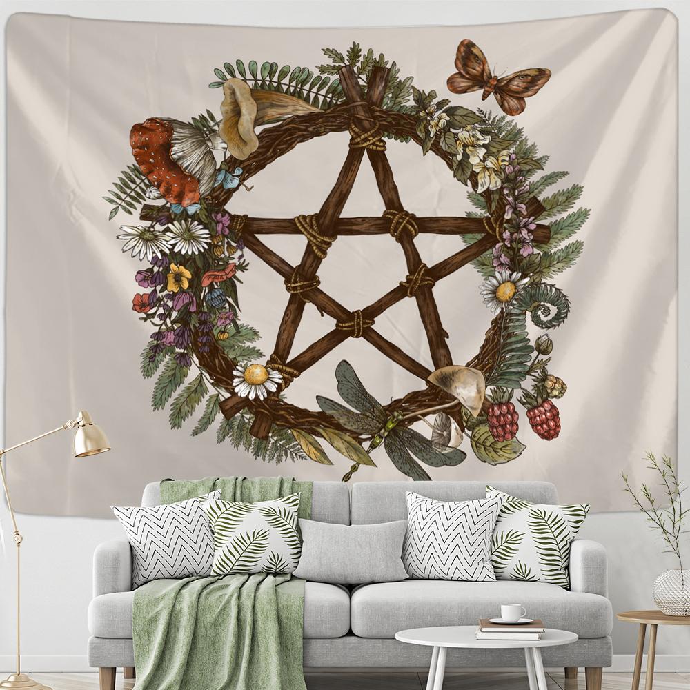 Винтажный психоделический грибной солнечный гобелен с растением небесный цветочный настенный подвесной хиппи Тапиз Декор в общежитии