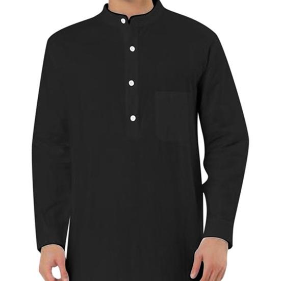 Мужская рубашка, халат с длинным рукавом и воротником-стойкой, накладной карман, полуоднобортный однобортный однотонный мужской топ до колена на весну и осень