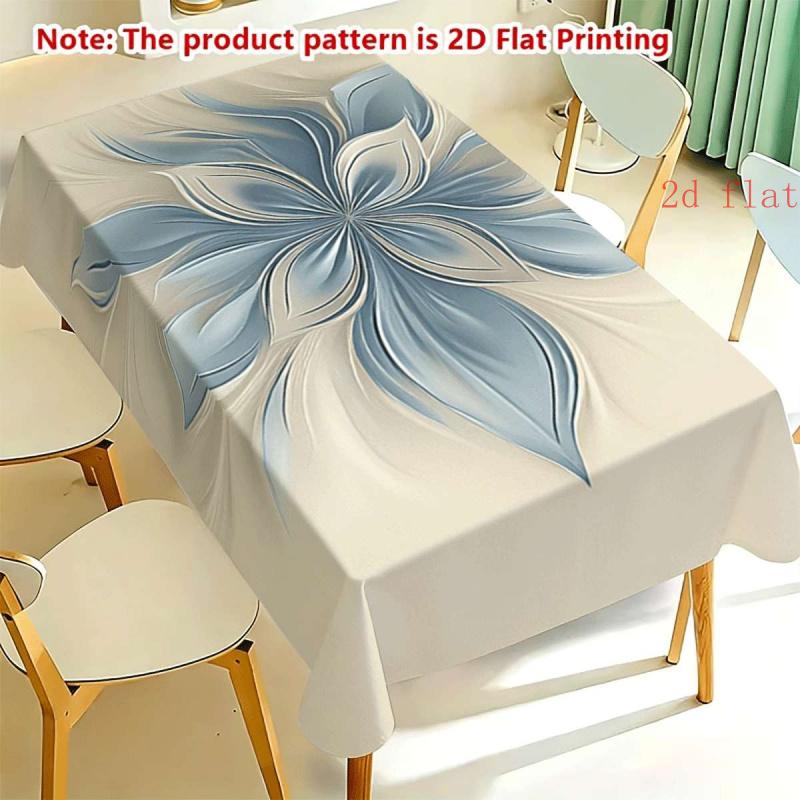 2D Flat 1pc - Elegant Abstract Blue Floral Swirl Print Tablecloth, Rectangular Party Tablecloth, Dining Tablecloth, Suitable for New Year, Easter, Tha