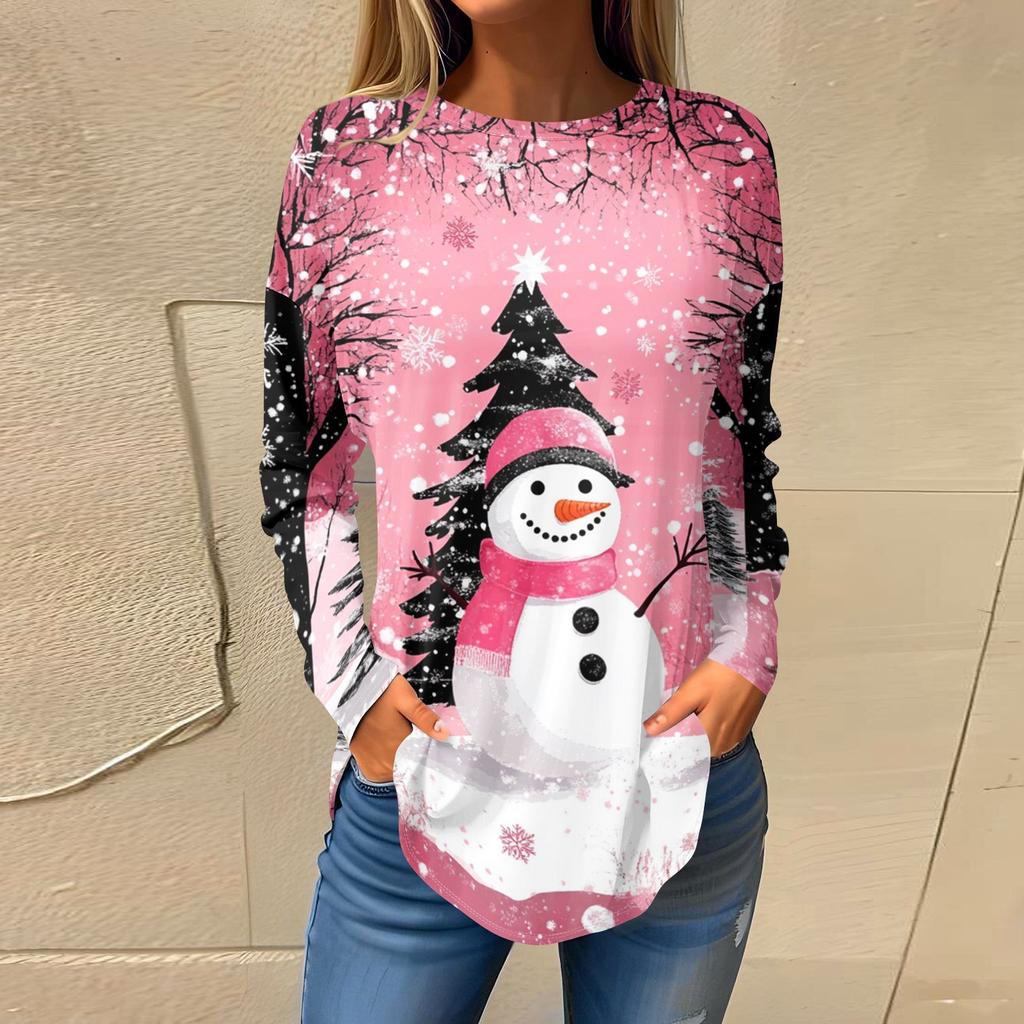 Футболки для женщин, осенние повседневные рубашки с длинным рукавом, толстовки с винтажным графическим принтом, топы, пуловеры, рождественские