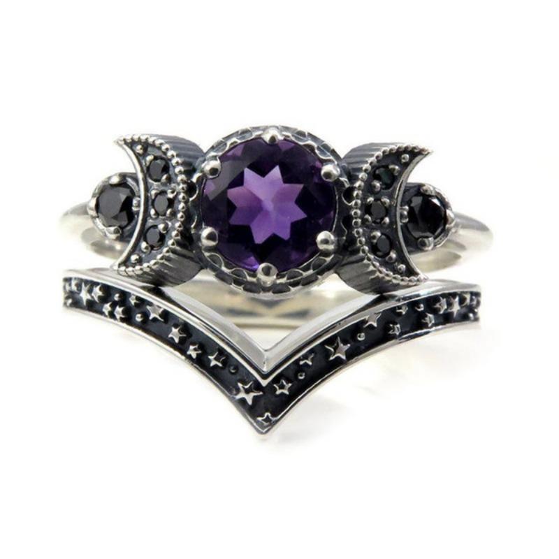 New Gothic Universe Moon Ring Set for Women Vintage Creative Pentagram Black Party Vacation Jewelry Halloween birthday Gifts