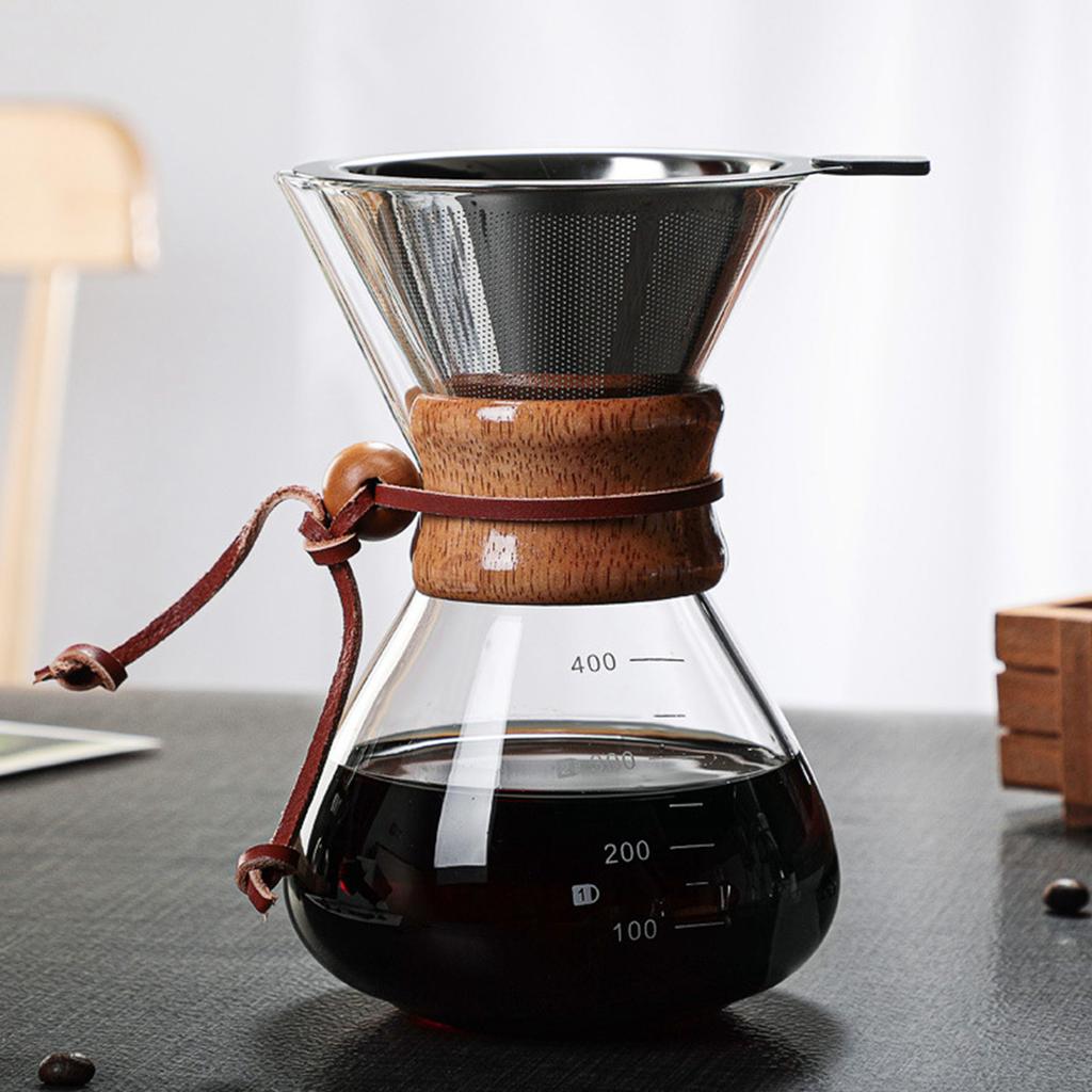 Стеклянный кофейник ручной работы с фильтром из нержавеющей стали, для капельного заваривания, горячий заварник, кофейник, дриппер, бариста, пуровер кофеварка