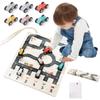Набор игрушечных машинок на холсте, двухсторонняя дорожная карта на холсте с 6 деревянными машинками, игровой коврик на холсте, набор игр Монтессори по дорожному движению для детей