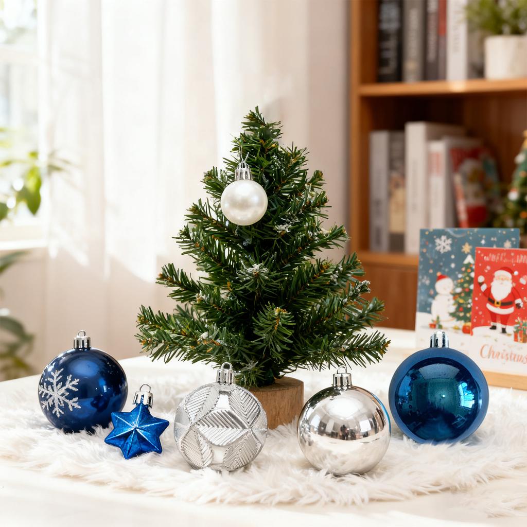 45-piece Christmas Tree Ornament Set, Navy Blue And Shatterproof Spheres And Stars, Suitable For Christmas Tree Decorations And Table Decorations.