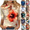 Женская мода повседневная три четверти рукава цветочный принт горловина топ