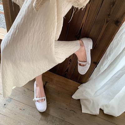 [] Цветок груши Снег~ Жаккардовые туфли Мэри Джейн с жемчужной пряжкой Женские балетки