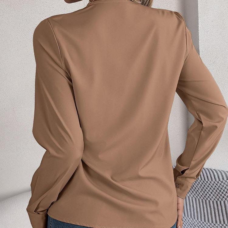 Женская блузка с длинным рукавом и V-образным вырезом, шифоновый топ, однотонная футболка, уличная одежда, женская футболка