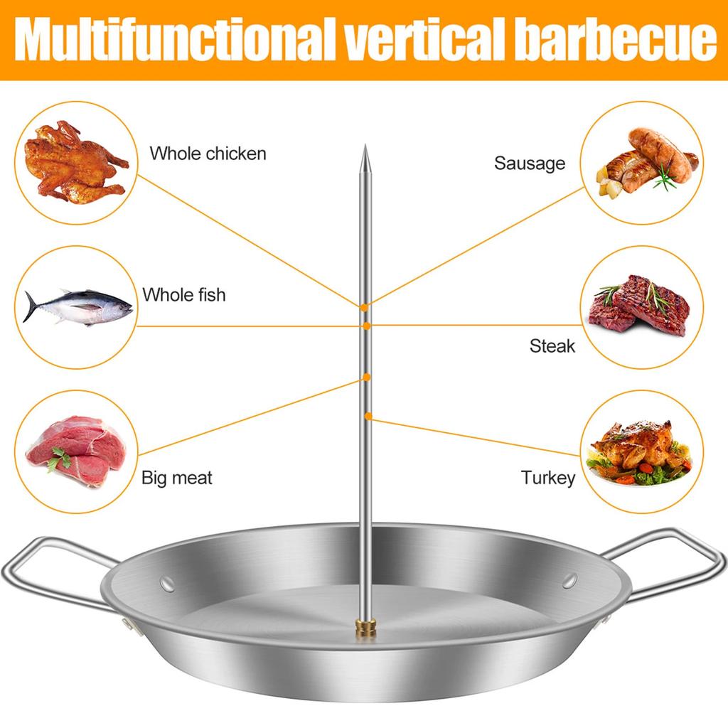 Vertical Skewer 304 Stainless Steel Pastor Skewer for Grill Durable Vertical Skewer Stand with 3 Removable Spikes 8/10/12 Inch