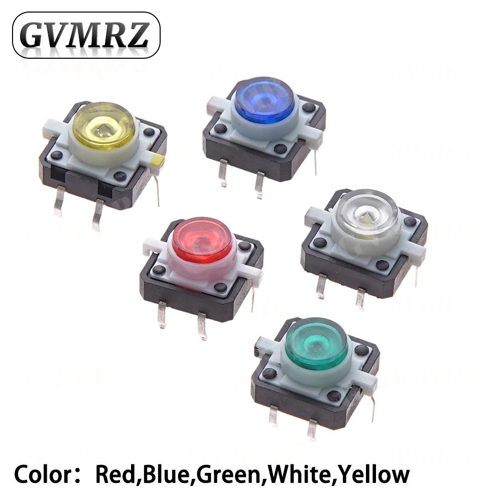 5PCS 12X12X7.3 Tactile Push Button Switch Momentary Tact LED 5 Color 12X12X7.3mm 12*12*7.3mm