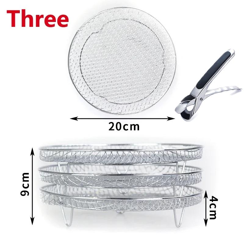 3-Layers Kitchen Air Fryers Rack Stainless Steel Oven Grilling Tray Shelf Square/Round Steamer Basket Home Cooking Accessories
