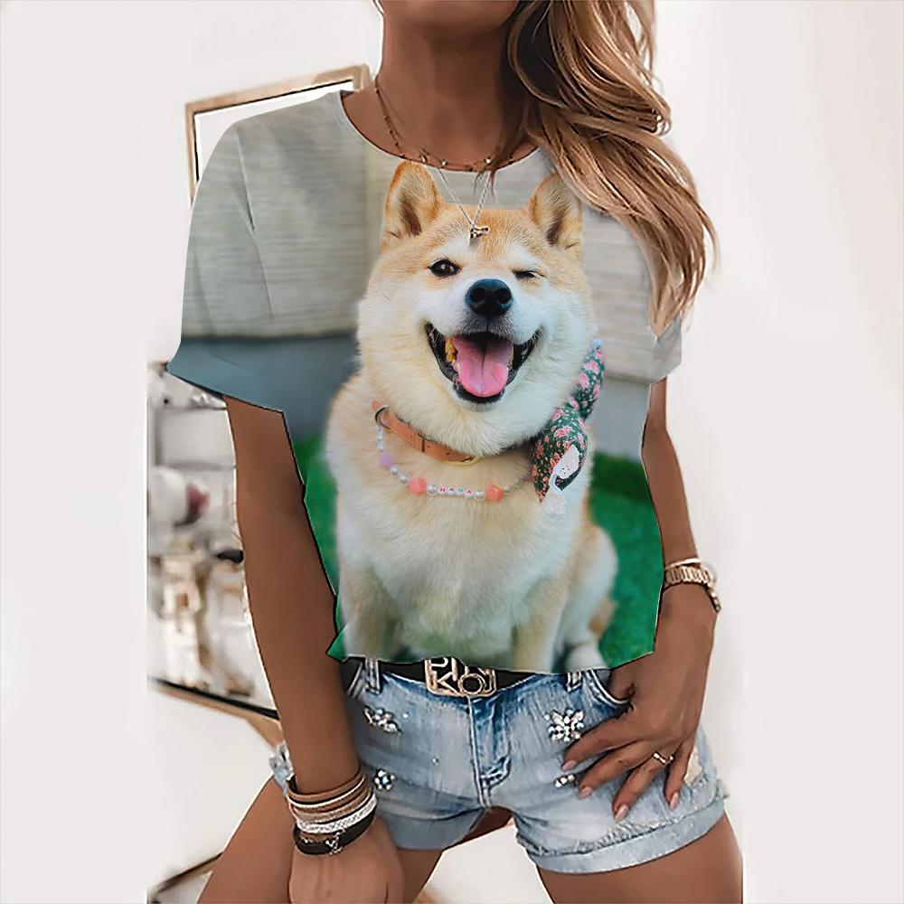 Милые топы с собаками, женская праздничная футболка с надписью «Love Dog Day», модная футболка с животным принтом, женская футболка Kawaii, летняя повседневная одежда с круглым вырезом