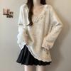 Three-dimensional Flower Knitted Sweater V-neck Large Size Women's 2025 Autumn Winter Mid-length Fashion Top