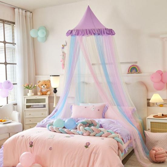 Rainbow Bed Canopy for Girls Dreamy Kids Princess Dome Bed Tent Breathable