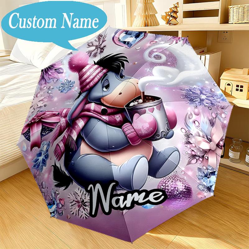 Custom Name Cartoon donkey Umbrella Folding Umbrella, Automatic Umbrella 8-Frame for Travel, Casual Lightweight Birthday Christmas gift