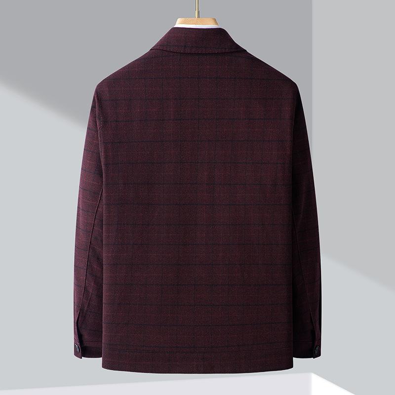 Весенние и осенние высококачественные куртки для мужчин, среднего и пожилого возраста, деловые шерстяные куртки для мужчин, повседневные свободные топы с клетчатыми лацканами