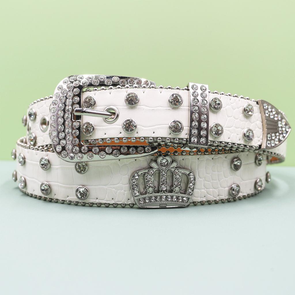 Punk Belt Crown Trendy Men and Women Inlaid with Rhinestone Sequins Rock Fashion Belt Men and Women Belt