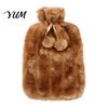 Pompom Drawstring Hot Water Bag 2L Bottle with Plush Cover, Explosion Proof Bag, Winter Warm for Hands, Feet, Stomach Period Pain Relief