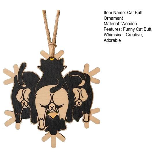 Рождественское украшение в виде снежинки с кошачьей попой, забавное деревянное украшение на елку с кошачьей попой