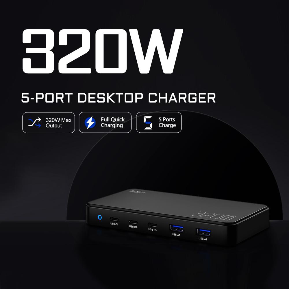 Зарядная станция PD3.0 GaN USB-C мощностью 120 Вт для мобильных телефонов, 5-портовый концентратор для быстрой зарядки, интеллектуальное устройство с несколькими адаптерами для iPhone и т. д.