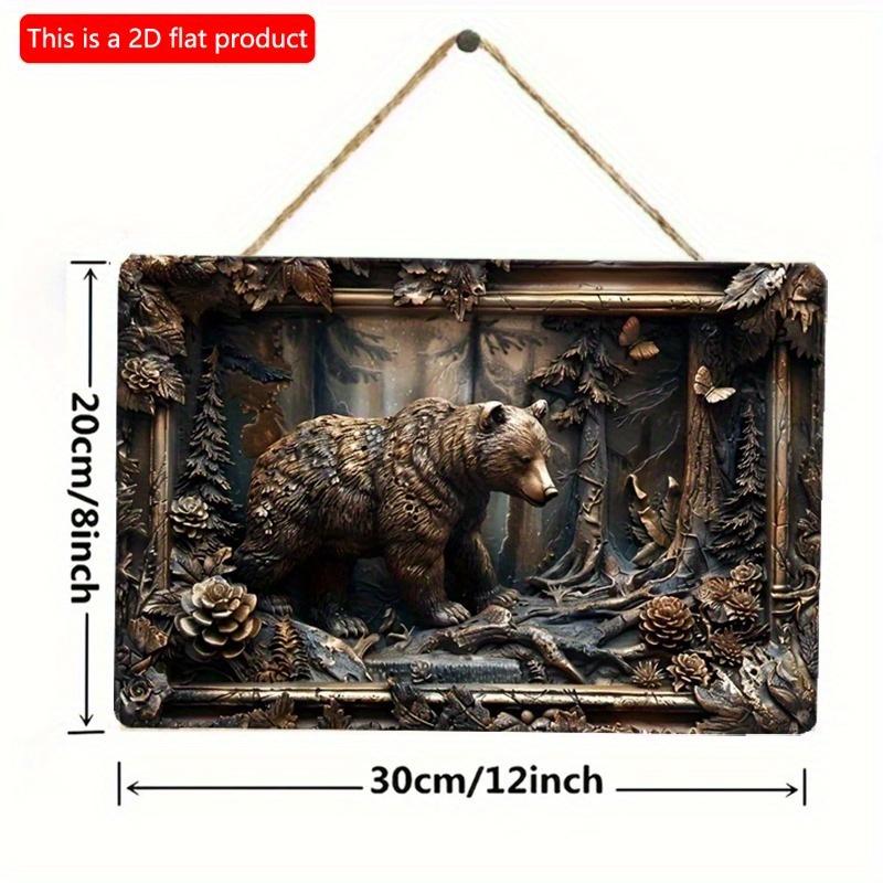 2D Flat Wooden Sign 30*20cm Rustic Bear Scene Wooden Wall Art, Vintage Wooden Decorative Sign for Home & Garden Decor, Farmhouse Wall, Animal-Themed