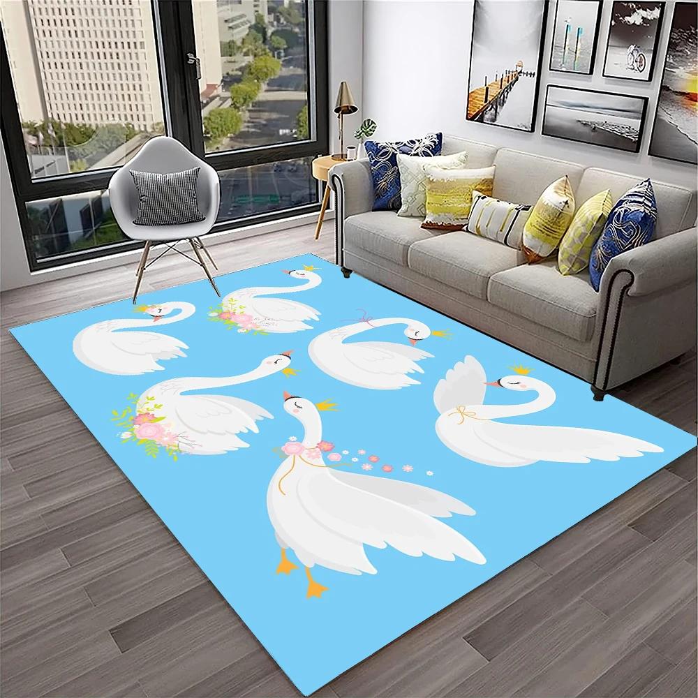 3D Cute Swan Princess Cartoon Cygnus Carpet Rug for Home Living Room Bedroom Sofa Doormat Decor,kids Area Rug Non-slip Floor Mat