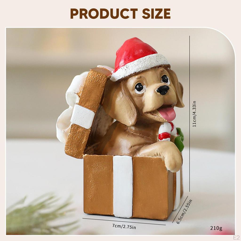 Miniature Chrismas Dog Figurine Christmas Decorations Puppy Ornament Resin Sculpture for Home Desk