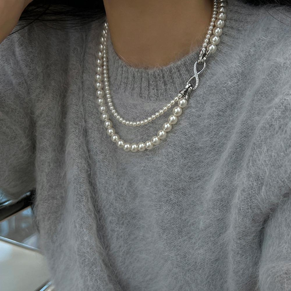 Korean Jewelry Pearl Necklace Double Layered Pearl Chain Choker Elegant Pearl Chain Beads Party