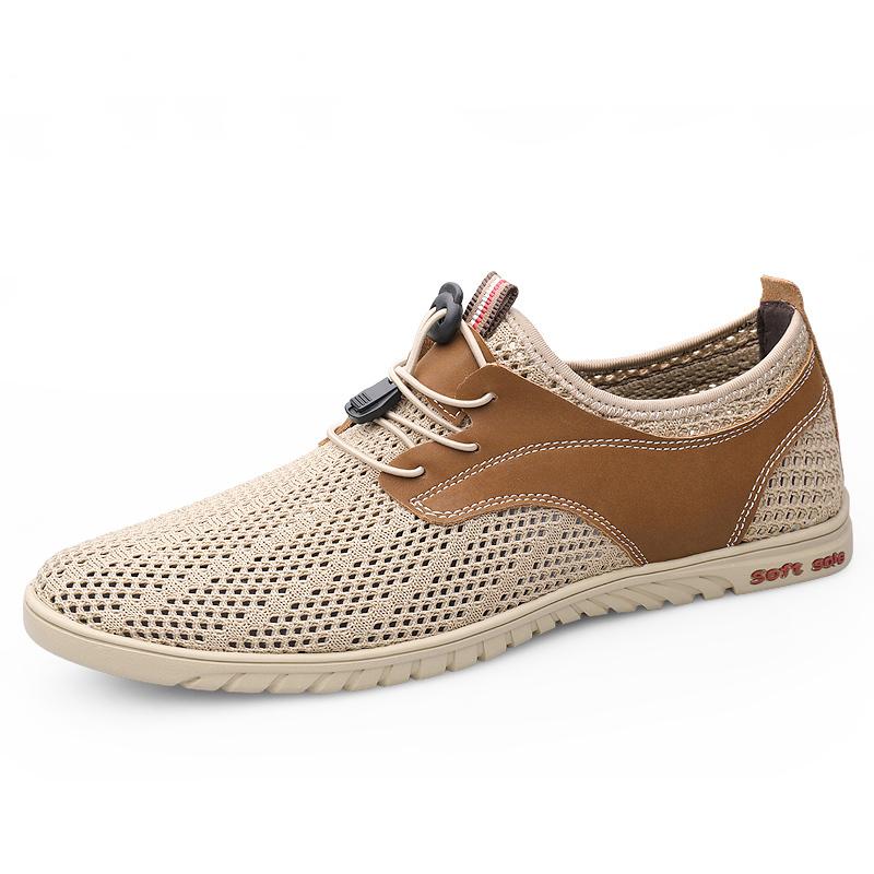 Летняя мужская сетчатая обувь для отдыха, дышащая мужская повседневная обувь, удобная обувь для отдыха и прогулок, сшитая вручную мужская обувь на шнуровке без каблуков Lazy Shoes