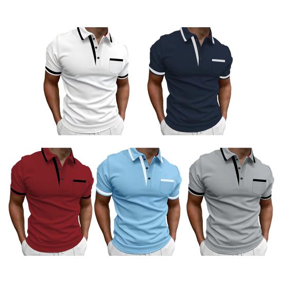 Мужская летняя рубашка с отложным воротником и пуговицами с коротким рукавом контрастного цвета, накладной карман, дышащий пуловер, приталенный повседневный повседневный топ средней длины