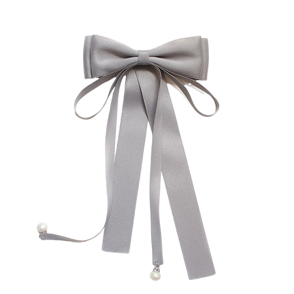 Elegant Pearls Long Ribbon Bowtie with Pin Pre Tied Adjustable Preppy Styles Bowknot Necktie for Fashionable Women Ties
