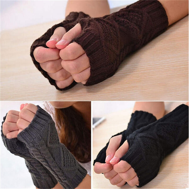 Unisex Men Women Arm Warmer Fingerless Knitted Long Gloves Cute Mittens