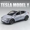 1/24 Tesla Model Y с зарядным устройством, литая игрушечная модель автомобиля со звуком и светом, детский коллекционный подарок