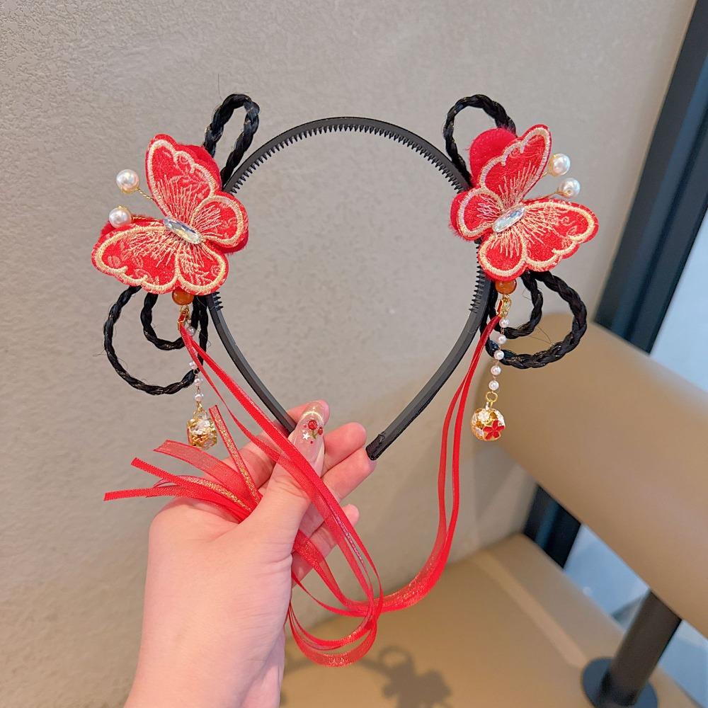 Flower Children Wig Headband Butterfly Hanfu Headwear Lovely Chinese New Year Headwear Daily