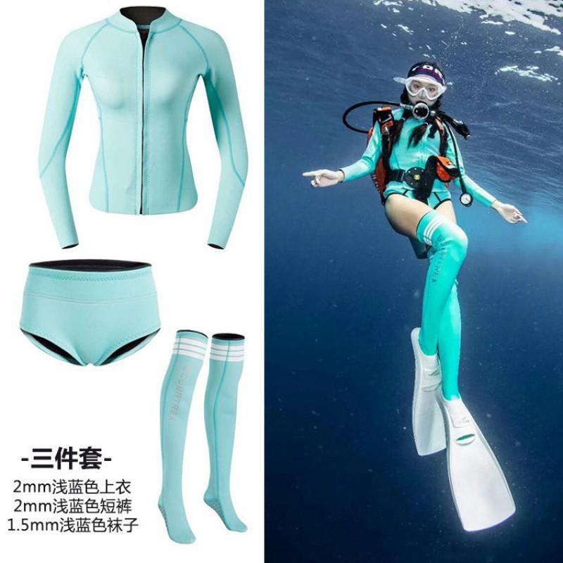 Womens 2mm Neoprene Wetsuit Set Snorkeling Freediving Surfing UV Protection Summer Winter
