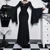 Женское платье на Хэллоуин с подолом «рыбий хвост» Slim Fit Нерегулярные манжеты с рюшами и рукавами «летучая мышь» Готическое платье с круглым вырезом Сплошной цвет Косплей Производительность Макси-платье