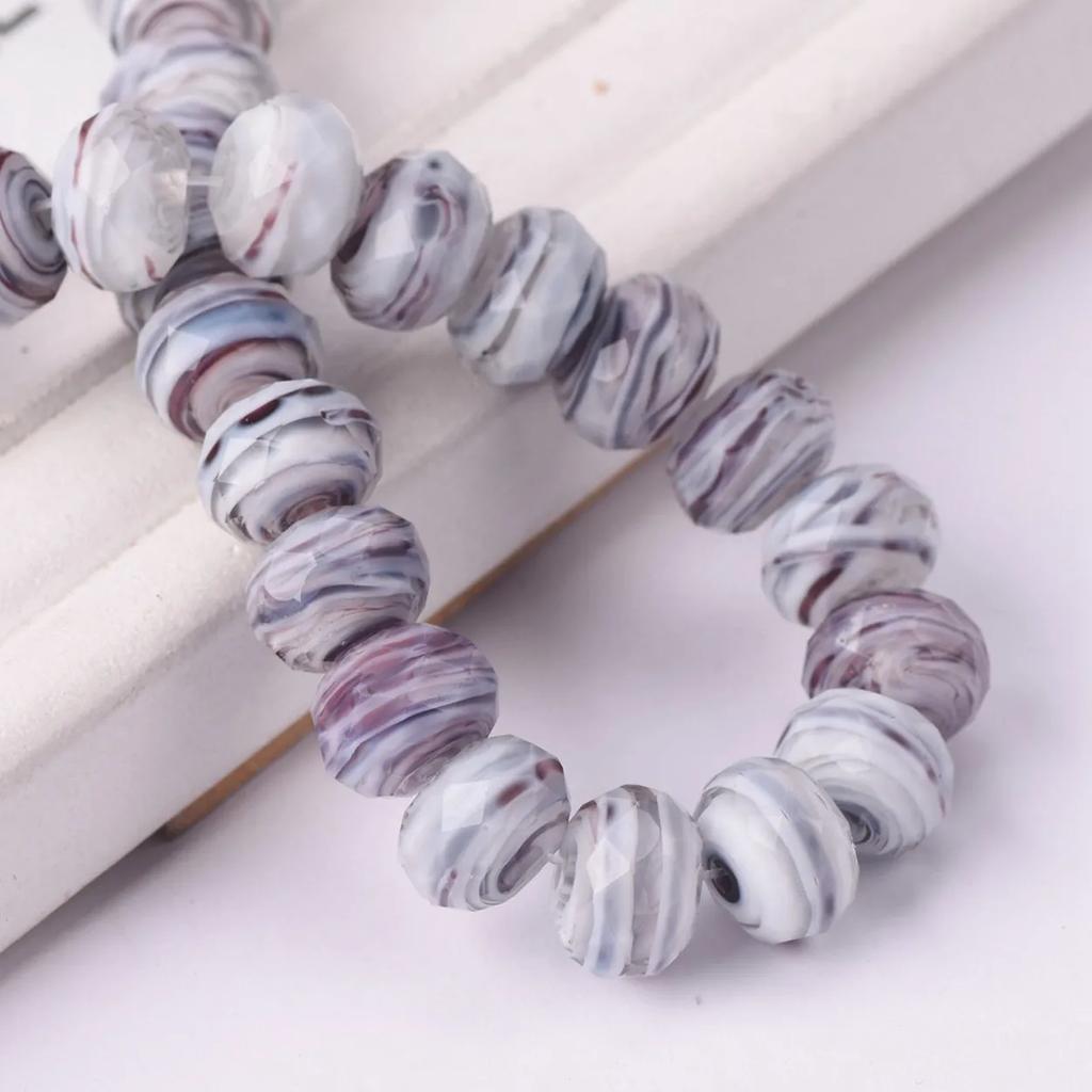 10pcs 12x8mm Rondelle Faceted Opaque Lampwork Glass Loose Spacer Beads For Jewelry Making DIY Crafts Findings