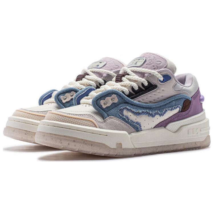 Li Ning 001 Btc Mega Versatile Retro Skate Shoes Нескользящие Износостойкие Женские Кроссовки С Амортизацией Белые Синие Фиолетовые AGCU004-3