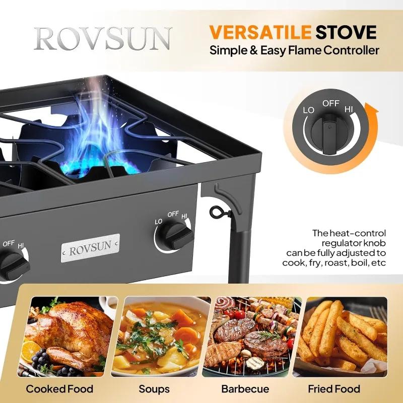 ROVSUN 3 Burner Propane Gas Stove, 225,000 BTU High Pressure Outdoor Camping Burner, CSA Listed Regulator, Picnic Cooker Perfect