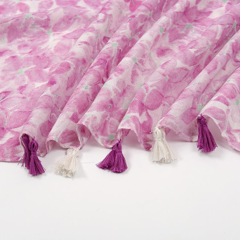 Xiyin Cotton and Linen Feel Scarf Retro Travel Photo Hanging Beard Tassel Silk Scarf Shawl Women