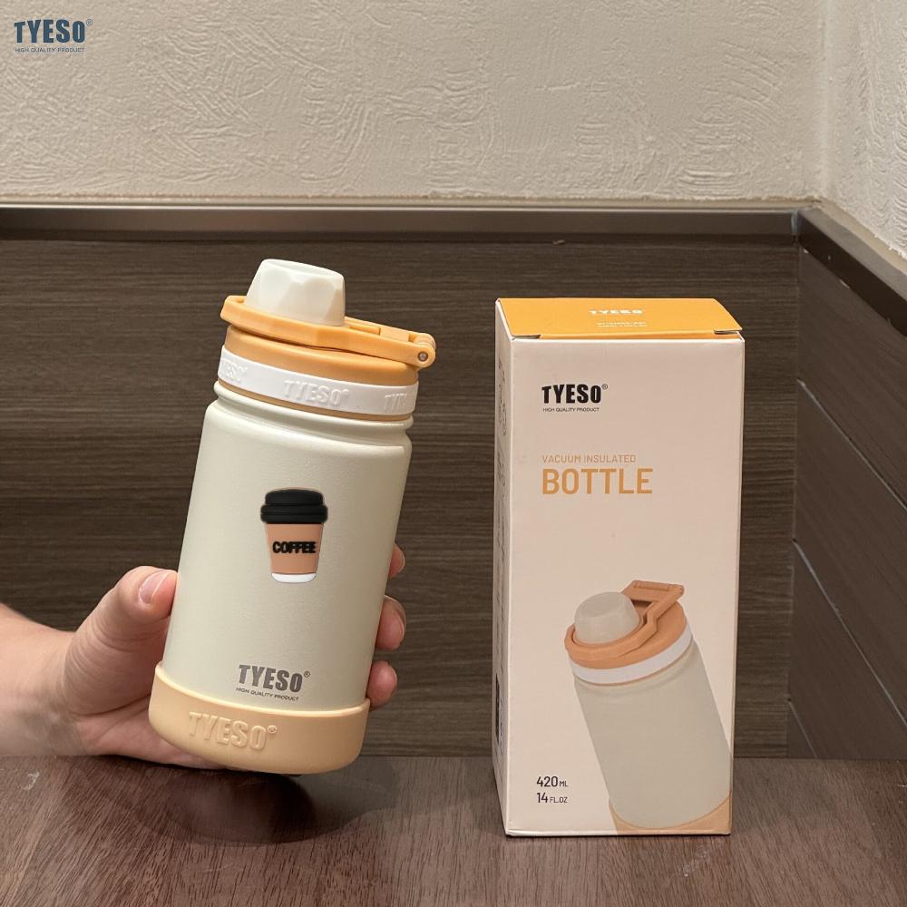TYESO 420ML Outdoor Sports Kettle Portable Water Cup with Non-slip Thick Cover Leakproof Lightweight Hot Cold Drink Bottle with Coffee Sticker