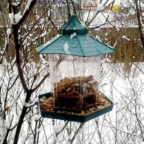 1 Set Bird Feeder Easy To Install Large Capacity Convenient Transparent House Shape Bird Hanging Food Container Home Supplies
