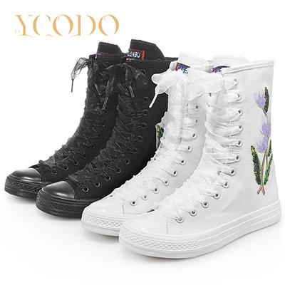 2023 парусиновые сапоги для девочек-студентов, повседневные парусиновые сапоги с вышитыми цветами и внутренней молнией