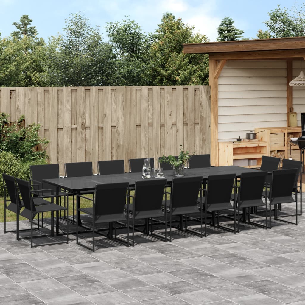 17 Piece Outdoor Dining Set in Black Textilene