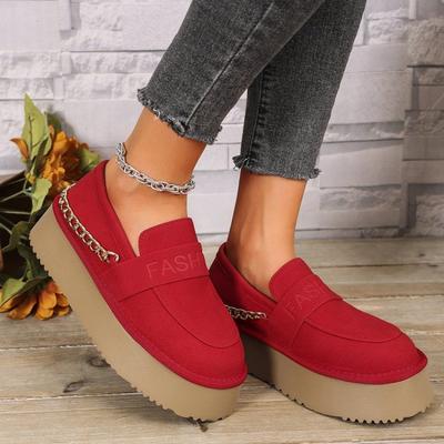 Мода Весна Новые Балетки Женская Мода Круглый Носок Глубокий Вырез Замша Металлическая Цепочка Толстая Подошва Нескользящие Одинарные Туфли