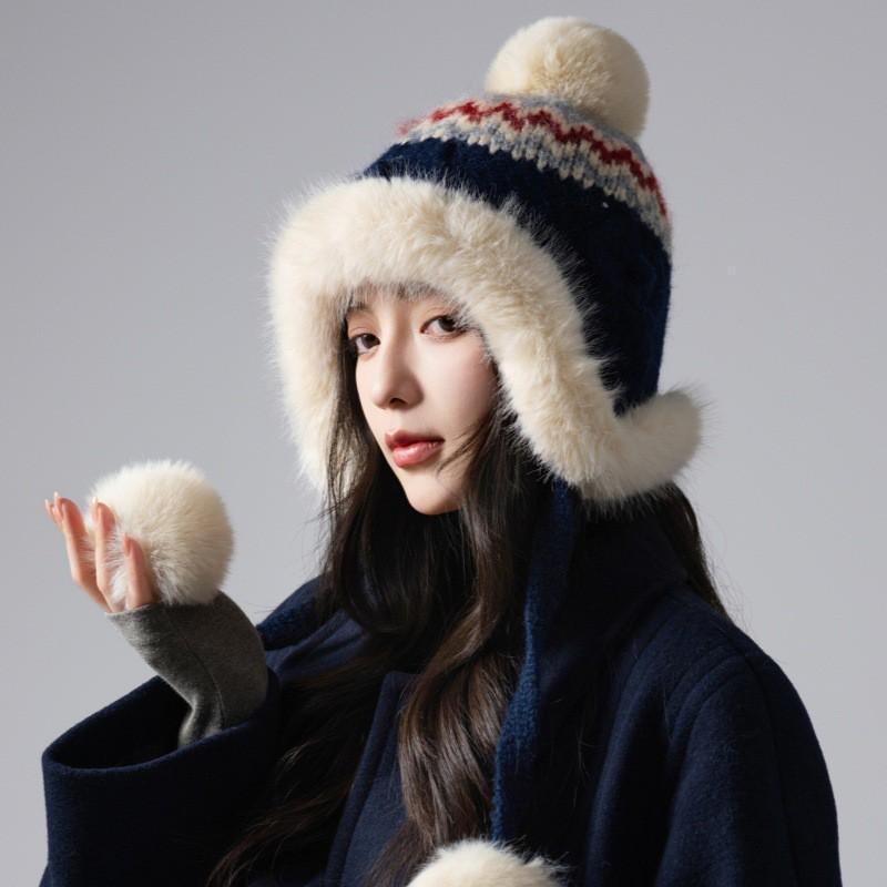 Knitted Fair Isle Beanie Hat Women Men Winter Outdoor Warm Windproof Ear Protection Cap