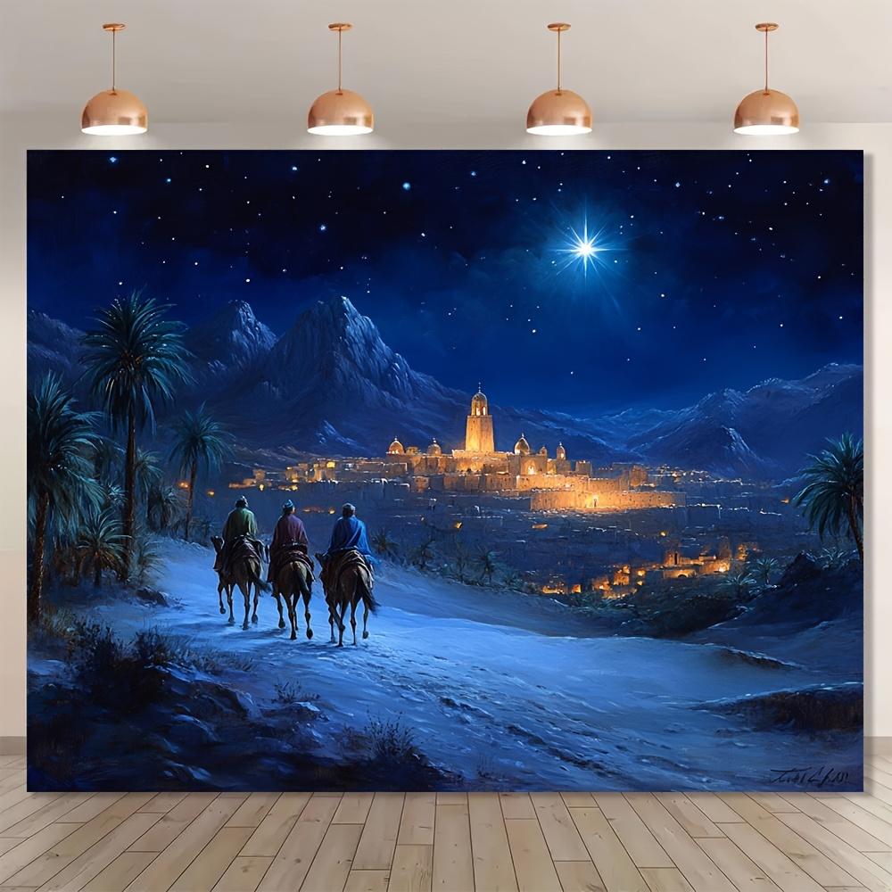 1 Nativity scene Christmas polyester background with the Holy Family and three Kings perfect holiday decoration