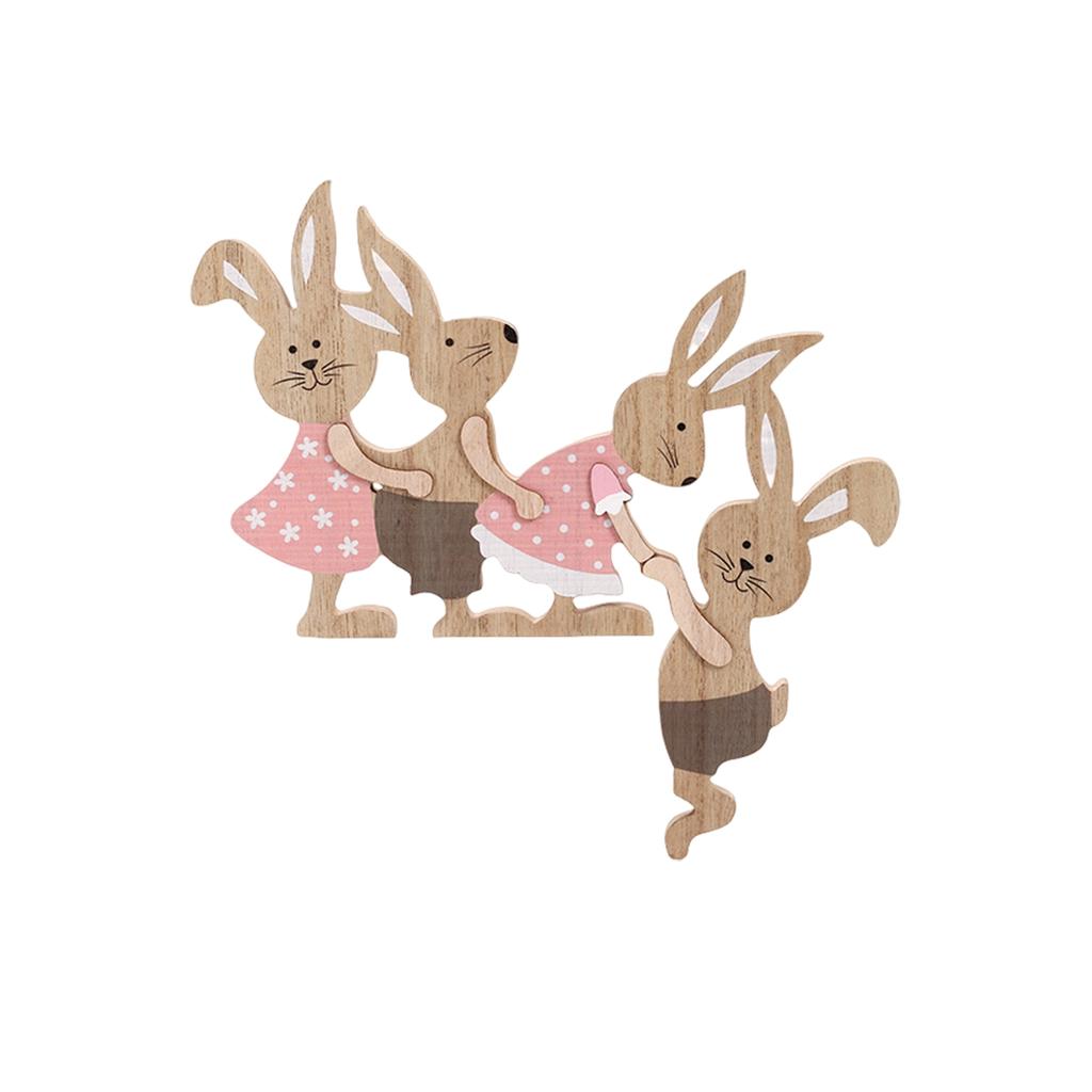 Hand-in-Hand Wooden Bunny Ornament, Tabletop Bunny Teeter Totter Decor, Rabbits Decor Gift For Home,Offices,Easter Decorations
