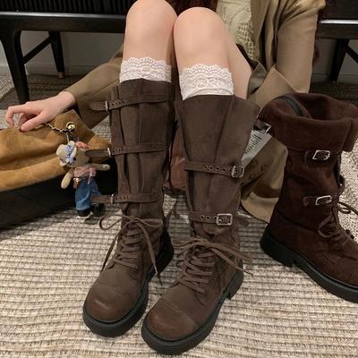 Ботинки 2025 осень и зима новые рыцарские ботинки британские платформа Maillard западные ботинки на ворсе женские модные ботинки женские ботинки